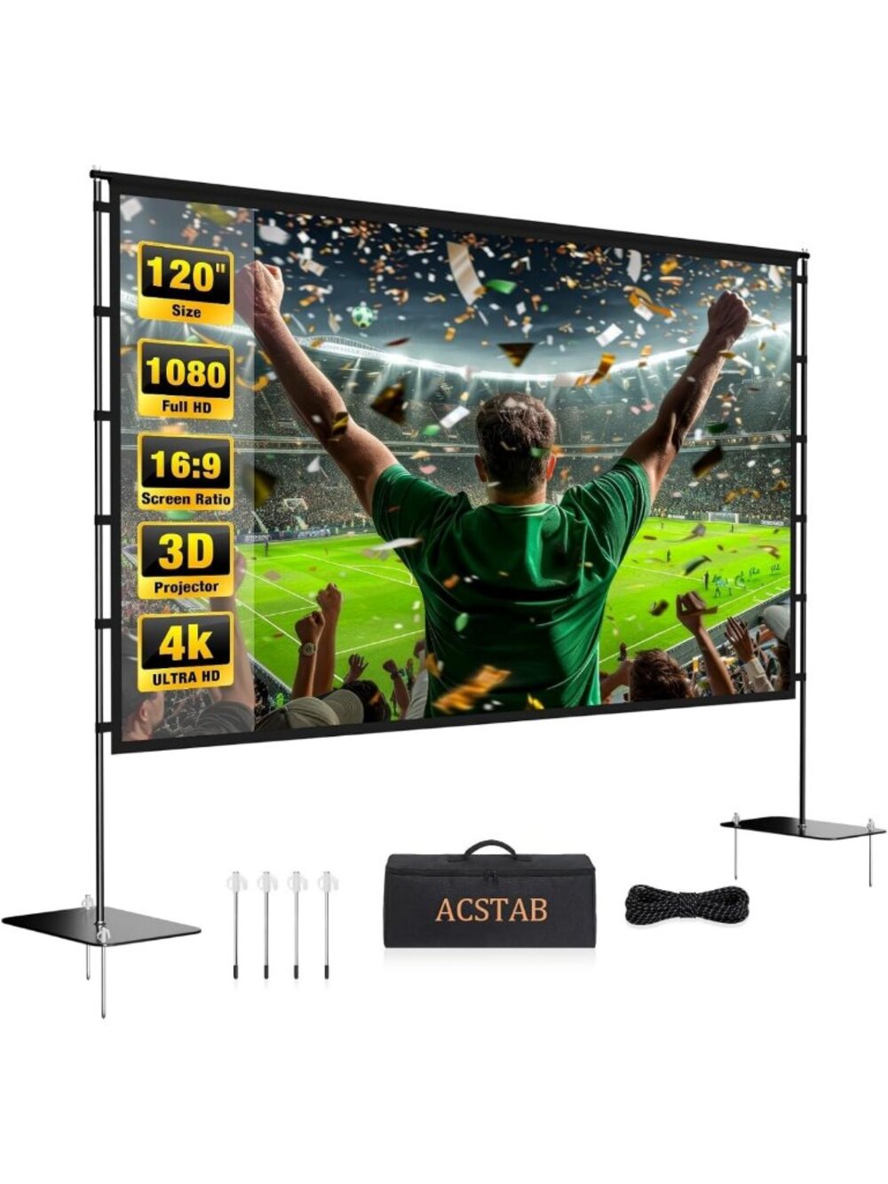 120" Portable Outdoor Projector Screen - 4K HD, Indoor/Outdoor, Easy Setup